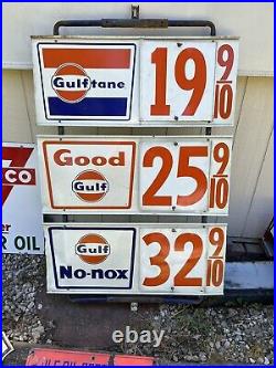 Original GULF GAS OIL Advertising Sign car truck gas pump island pricer Ships