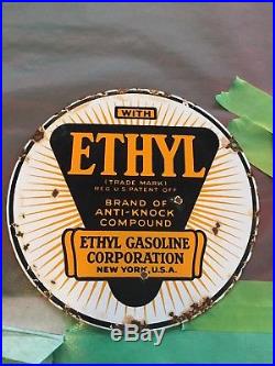 Original Gas Pump Contains Lead Porcelain Sign / Ethyl 8 Sign Texaco Sinclair