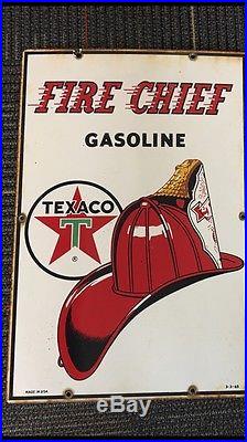 Original Matching Pair Texaco Fire Chief Porcelain Gas Pump Plate Sign 1965