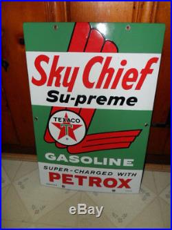 Original NOS UNUSED Texaco Porcelain Gas Pump Sign Sky Chief Su-preme Petrox