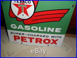 Original NOS UNUSED Texaco Porcelain Gas Pump Sign Sky Chief Su-preme Petrox