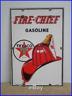 Original Porcelain Texaco Fire Chief Gas Pump Sign Small 12 x 8