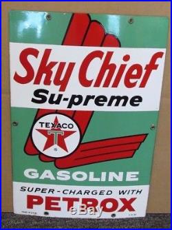 Original Porcelain Texaco Sky Chief Gas Pump Sign 18 x 12 Gas & Oil