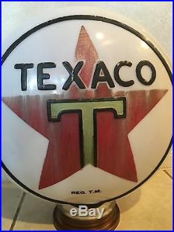 Original Raised Letter 1920's Texaco Gas Pump Globe Milk Glass Baked Paint