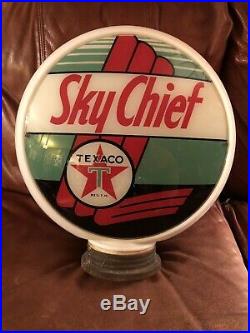 Original TEXACO SKY CHIEF All Glass GAS PUMP GLOBE Oil Vintage
