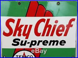 Original TEXACO SKY CHIEF PORCELAIN Sign GAS pump plate 1961 OIL 18 nice