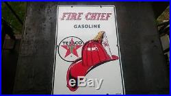 Original Texaco Firechief porcelain sign gas pump placard 1960