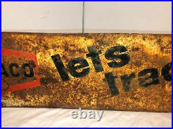 Original Texaco Gas Station Sign lets trade tires Double Sided Gas Pump Sign