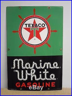 Original Texaco Marine White Porcelain Gas Pump Plate Sign