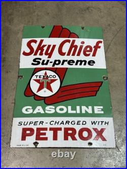 Original Texaco Sky Chief Gasoline Porcelain Pump Plate Sign Rare 50's 60's Original Texaco Sky Chief Gasoline Porcelain Pump Plate Sign Rare 50's 60's