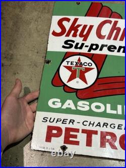 Original Texaco Sky Chief Gasoline Porcelain Pump Plate Sign Rare 50's 60's Original Texaco Sky Chief Gasoline Porcelain Pump Plate Sign Rare 50's 60's