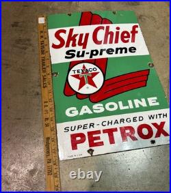 Original Texaco Sky Chief Gasoline Porcelain Pump Plate Sign Rare 50's 60's Original Texaco Sky Chief Gasoline Porcelain Pump Plate Sign Rare 50's 60's