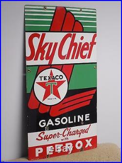 Original Texaco Sky Chief Porcelain Gas Pump Plate Sign 3-1-57