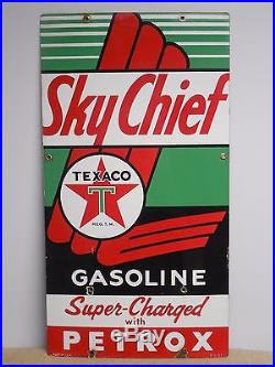 Original Texaco Sky Chief Porcelain Gas Pump Plate Sign 3-1-57