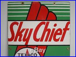 Original Texaco Sky Chief Porcelain Gas Pump Plate Sign 3-1-57