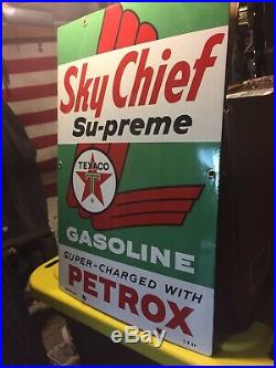 Original Texaco Sky Chief Su-Preme Petrox Porcelain Medal Gas Pump Sign