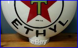 Original VTG 1939 Texaco Ethyl Gas Pump Globe One Piece Cast Baked Milk Glass