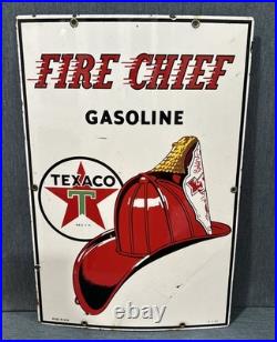 Original Vintage 1957 Texaco Fire Chief Porcelain Gas Pump Sign 18x12