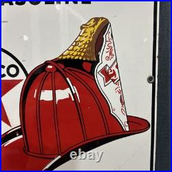 Original Vintage 1957 Texaco Fire Chief Porcelain Gas Pump Sign 18x12