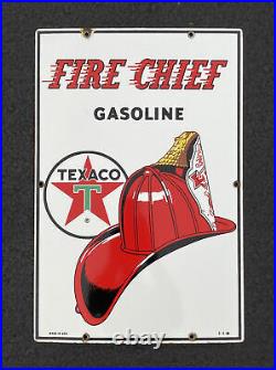 Original Vintage 1960 TEXACO FIRE CHIEF Porcelain Gas Pump Plate 18 Oil Sign