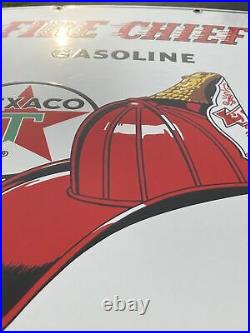 Original Vintage 1960 TEXACO FIRE CHIEF Porcelain Gas Pump Plate 18 Oil Sign