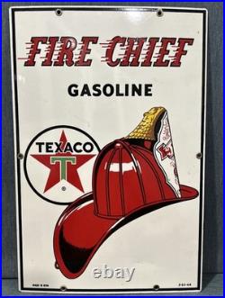 Original Vintage 1960 Texaco Fire Chief Porcelain Gas Pump Sign 18x12