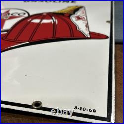Original Vintage 1960 Texaco Fire Chief Porcelain Gas Pump Sign 18x12