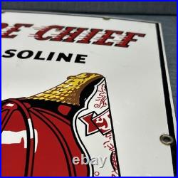 Original Vintage 1960 Texaco Fire Chief Porcelain Gas Pump Sign 18x12