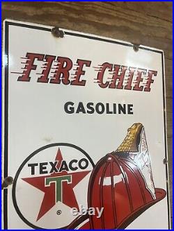 Original Vintage Texaco Fire Chief Gasoline Pump Plate Sign 1961 Porcelain