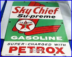 Original Vintage Texaco Sky Chief Su-Preme Petrox Porcelain Medal Gas Pump Sign