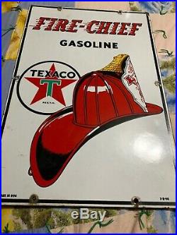 Original porcelain Sign Fire Chief gas Pump Plate 1948