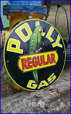 POLLY GAS enamel sign display rack vintage motor oil gas pump plate petroleum