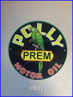POLLY MOTOR OIL enamel sign display rack vintage gas pump plate petroleum