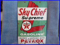 Porcelain Antique Sky Chief Supreme with Petrox Gas Metal Sign from a gas pump