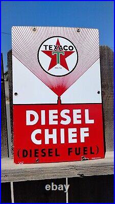 Porcelain Gas Pump Plate Texaco Diesel Chief Sign. Oil & Gas