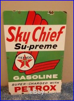 Pre owned1962 Texaco Sky Chief Gasoline Gas Pump Plate 18 Porcelain Metal Sign
