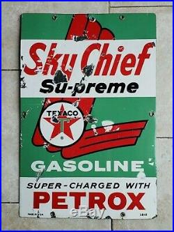 RARE ORIGINAL 1963 Sky Chief Texaco Petrox Gasoline Porcelain Gas Oil Pump Sign