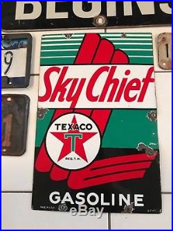 RARE VINTAGE 1949 TEXACO SKY CHIEF GAS PUMP PLATE SIGN porcelain