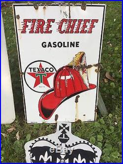 Rare Vintage Porcelain Texaco Fire Chief Gas Pump Plate Sign 1954
