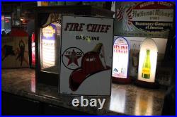 Rare 1957 Texaco Fire Chief Gasoiline Porcelain Sign Pump Plate Hat Green Texas