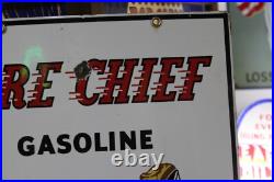 Rare 1957 Texaco Fire Chief Gasoiline Porcelain Sign Pump Plate Hat Green Texas