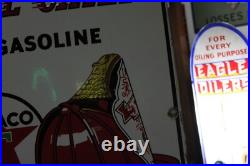 Rare 1957 Texaco Fire Chief Gasoiline Porcelain Sign Pump Plate Hat Green Texas