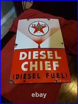 Rare Original Texaco Diesel Chief Porcelain Advertising Sign Pump Plate Gas Pump