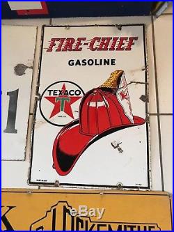 Rare Vintage Original Gas Oil Sign TEXACO FIRE CHIEF GAS PUMP PLATE SIGN 1950