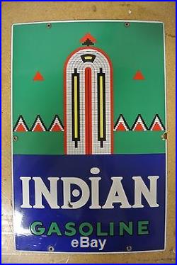 Rare Vintage Original Indian Gasoline Porcelain Gas Pump Plate Sign No Reserve