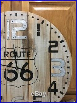Route 66 Clock Country Vintage Style Gas Oil Pump Garage Wall Road Art Wood