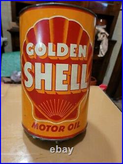 SHELLl GOLDEN 1 GALLON can Texaco Sinclair Pure Gas Pump Globe Gulf Porcelain