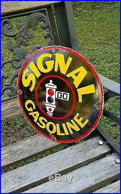 SIGNAL GASOLINE sign porcelain enamel motor oils gas pump vintage gasolene plate