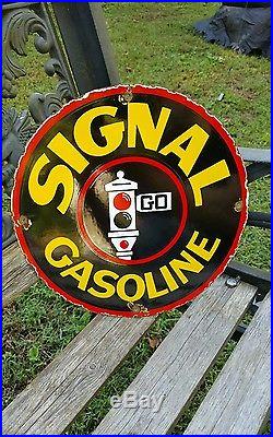 SIGNAL GASOLINE sign porcelain enamel motor oils gas pump vintage gasolene plate