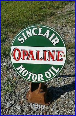 SINCLAIR OPALINE MOTOR OIL sign porcelain enamel gas pump vintage DINO gasoline